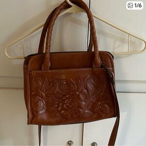 Patricia Nash Brown Embossed Leather Shoulder Bag